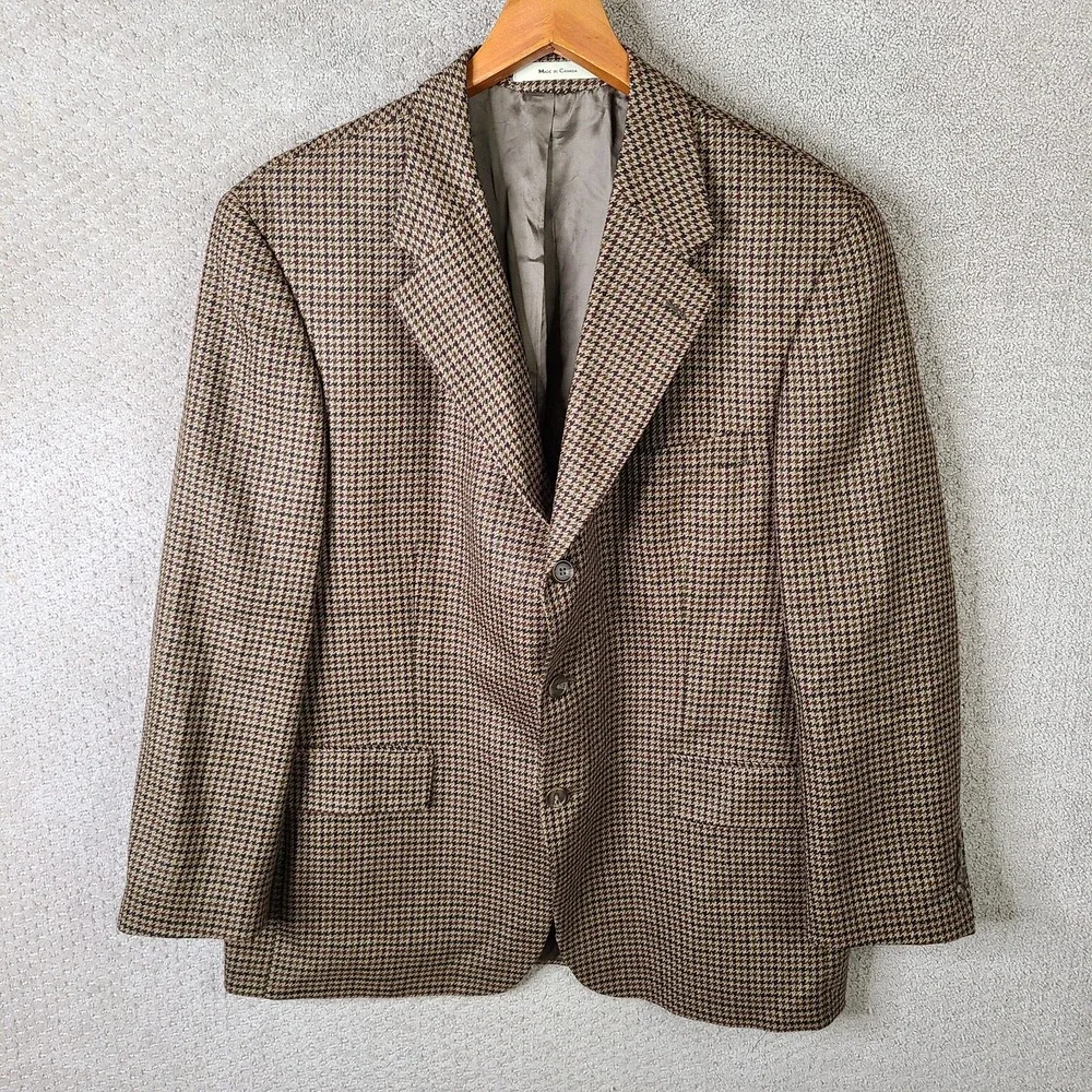 Vintage Ralph Lauren Jacket Mens 46R Brown Houndstooth Blazer Wool 2 Button Coat